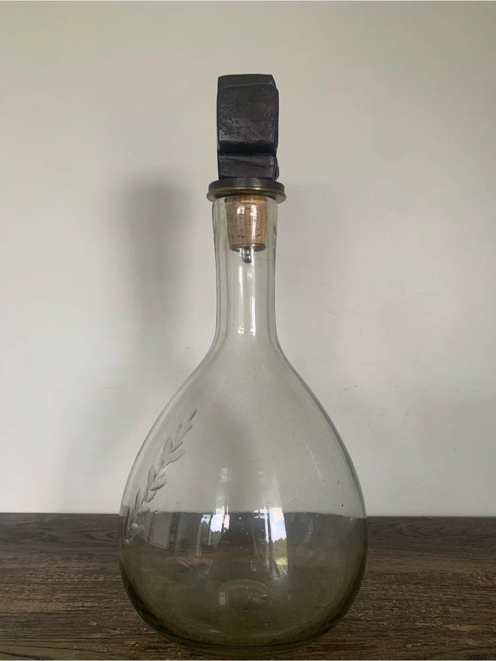 Jan Barboglio Cruz WINE DECANTER Cross Laurel Etched Forged Iron RETIRED VTG